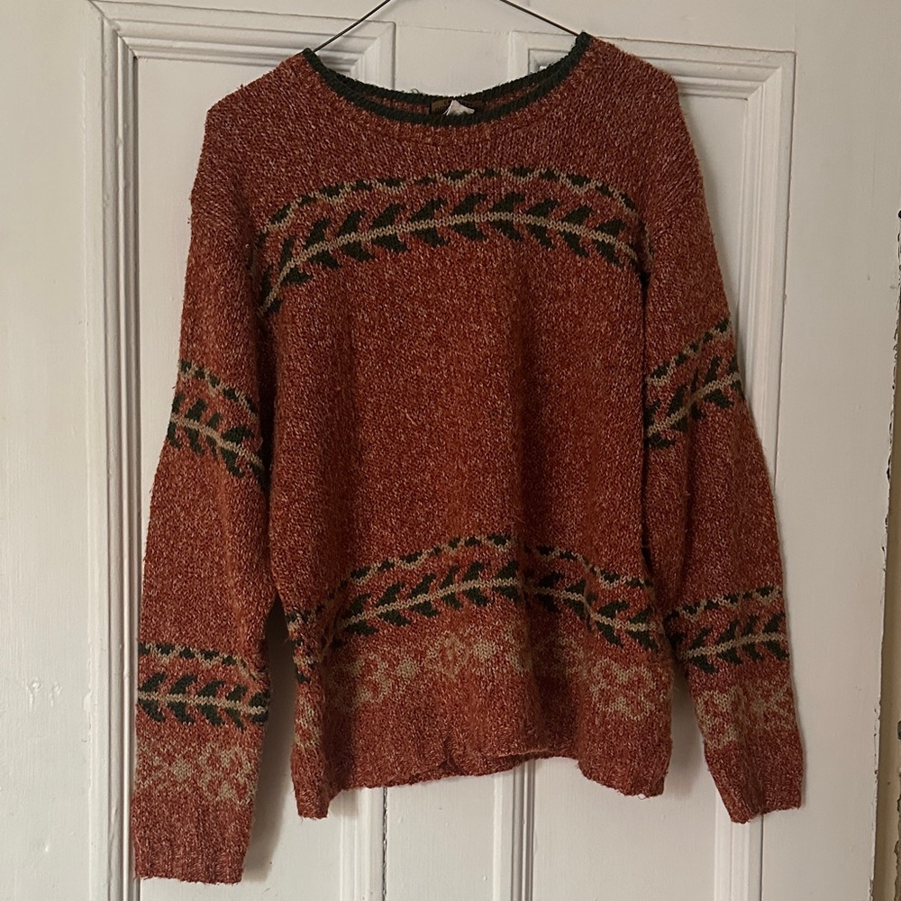 Women's Rust Sweater with Green Accents